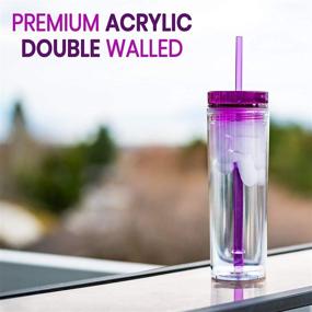 img 1 attached to 🥤 Skinny Tumblers 12 Colored Acrylic Tumblers with Lids and Straws - 16oz Double Wall Clear Plastic Cups with FREE Straw Cleaner & Name Tags! Reusable Cup With Straw (Multicolors, Set of 12)