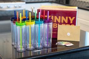 img 3 attached to 🥤 Skinny Tumblers 12 Colored Acrylic Tumblers with Lids and Straws - 16oz Double Wall Clear Plastic Cups with FREE Straw Cleaner & Name Tags! Reusable Cup With Straw (Multicolors, Set of 12)