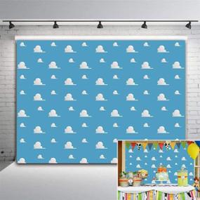 img 4 attached to 🌤️ Blue Sky White Cloud Step and Repeat Photography Backdrop: Perfect Studio Props for Newborn Baby Shower, Cartoon Boy Story Party, and Birthday Decoration