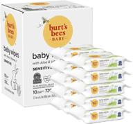 👶 влажные салфетки burt's bees гипоаллергенные для малышей - без аромата, предназначены для чувствительной кожи, полностью натуральные с алоэ и витамином е, без ароматов - 720 салфеток в 10 упаковках. логотип