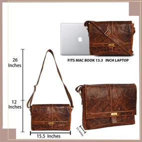 img 1 attached to Натуральная кожаная сумка-мессенджер для мужчин и женщин - сумка для ноутбука 14 дюймов для колледжа, работы и офиса от LEVOGUE (винтажный коньяк)