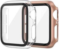 edimens 2 пакета жесткий чехол из pc для apple watch серии 6 / se / 5 / 4 40 мм: тонкий защитный чехол из закаленного стекла - розовый прозрачный логотип