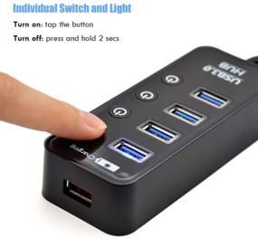 img 1 attached to 🔌 LYFNLOVE 4-Port USB 3.0 Hub with Power Adapter, Charging Port, and Individual Switches – Ideal for Computer, PC, Laptop, and More