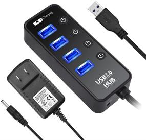 img 4 attached to 🔌 LYFNLOVE 4-Port USB 3.0 Hub с адаптером питания, портом зарядки и индивидуальными переключателями - идеально подходит для компьютера, ПК, ноутбука и других устройств