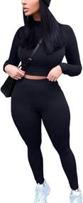 img 2 attached to 👗 Mulisky Women's Sexy Bodycon Long Sleeve Crop Top and Long Pants Tracksuit Set Jumpsuits - Casual 2 Piece Outfit