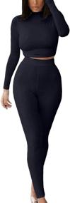 img 1 attached to 👗 Mulisky Women's Sexy Bodycon Long Sleeve Crop Top and Long Pants Tracksuit Set Jumpsuits - Casual 2 Piece Outfit