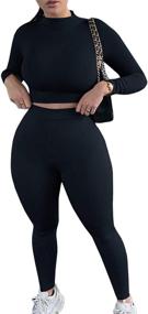 img 4 attached to 👗 Mulisky Women's Sexy Bodycon Long Sleeve Crop Top and Long Pants Tracksuit Set Jumpsuits - Casual 2 Piece Outfit