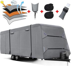 img 4 attached to 🚐 Fonzier Heavy-Duty Travel Trailer Cover - Upgraded 5-Layer Top Anti-UV Camper Cover for 31'7" - 34' Motorhomes with 4 Gutter Spout Covers, Tongue Jack Cover, and 2 Windproof Straps