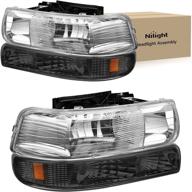 nilight headlights assembly silverado 1999-2002, replacement chrome housing, amber corner smoke lens, driver & passenger side, 2-year warranty logo