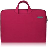 🔴 water-resistant canvas laptop sleeve, 15-16 inch, handle, zipper pocket, notebook computer case, ultrabook briefcase, carrying bag, pouch cover for acer, asus, dell, lenovo, hp - wine red logo