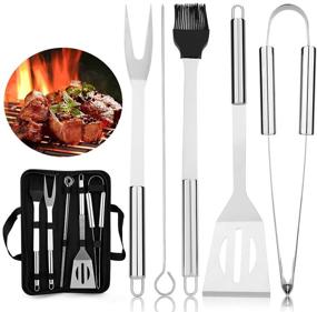 img 4 attached to 🔥 BBQ Grilling Accessories Set - 8PCS Stainless Steel Grill Utensils Kit with Case (Barbecue Brush/Clip/Shovel/BBQ Skewers) for Camping - Ideal BBQ Grill Tools Set for Men, Women, and Dads