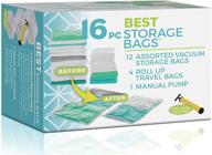 ultimate space saving solution: best vacuum sealed storage bags -16 piece combo pack - compression ziploc bags with travel hand pump - organize, declutter, and maximize storage space! logo