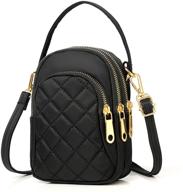 👜 quilted black multi-pocket crossbody phone purse for women - stylish cell phone bag, shoulder bag, iphone handbag, and cross body bag with strap logo