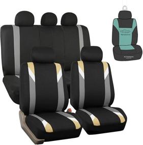img 4 attached to 🚗 FH Group FB033115 Premium Modernistic Seat Covers - Airbag & Split Ready, Beige / Black with Gift - Universal Fit for Most Cars, Trucks, SUVs, or Vans