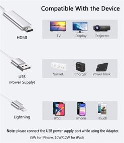 img 3 attached to 🔌 1080P Lightning to HDMI Adapter Cable with Charger Port for iPhone 12/XS/iPad - Sync Screen Converter Cable for HDTV/Projector/Monitor, Supports iOS 9.2-14+ (5.9ft, Silver)