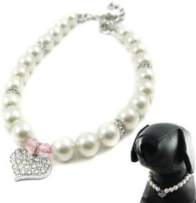 img 4 attached to 🐾 Alfie Pet - Pink Crystal Heart Pearl Necklace for Dogs and Cats