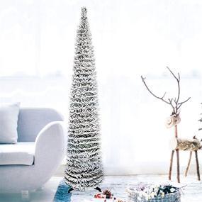 img 1 attached to 5ft Snow Flocked Pencil Christmas Tree - Small Pop up Collapsible Snowy White Xmas Pine Tree for Home Holiday Door Decorations
