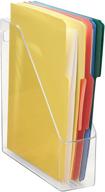 📁 mdesign plastic file folder bin storage organizer - vertical with handle - holds notebooks, binders, envelopes, magazines - clear - perfect for home office and work desktops logo