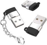 🔌 3-pack usb c женский к usb a мужской адаптер зарядного кабеля конвертера с брелоком - совместим с iphone 12, 11, mini, pro, max, ipad air, pro, samsung s21, s20 и другими (серебряный) логотип