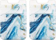 obbii 2 pack phone card holder stretchy lycra wallet pocket credit card id case pouch sleeve 3m adhesive sticker on iphone samsung galaxy android smartphones (blue ripple marble) logo