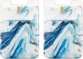 img 4 attached to Obbii 2 Pack Phone Card Holder Stretchy Lycra Wallet Pocket Credit Card ID Case Pouch Sleeve 3M Adhesive Sticker On IPhone Samsung Galaxy Android Smartphones (Blue Ripple Marble)