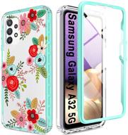 🌸 jxvm samsung galaxy a32 5g case - clear floral design with built-in screen protector - shockproof and slim - ideal cover for women and girls - (2 items) - peony/green logo