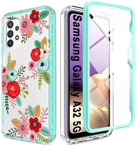 img 4 attached to 🌸 JXVM Samsung Galaxy A32 5G Case - Clear Floral Design with Built-in Screen Protector - Shockproof and Slim - Ideal Cover for Women and Girls - (2 Items) - Peony/Green