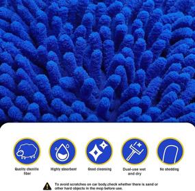 img 2 attached to 🚘 RUN STAR Wash Brush with Long Handle Aluminum Alloy 44 Inches, Chenille Microfiber Car Wash Mop Mitt Scratch Free Duster with Extension Pole, Car Cleaning Supplies Kit, 3 Pcs Mop Heads (Blue)