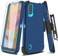 📱 leptech galaxy a01 case: full body armor phone cover with holster, belt clip, and kickstand – navy logo