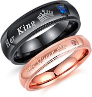 💍 set of 2 stainless steel couple rings - promise rings with 'his queen' and 'her king' engravings - ideal for wedding and engagement bands logo