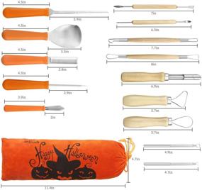 img 3 attached to 🎃 Комплект профессиональных инструментов для вырезания тыквы на Хэллоуин - набор инструментов для создания профессиональных фигурок Джека-О'-Лантерна - 14 предметов, включая столовую ложку, листвун, пилу и гравёр.