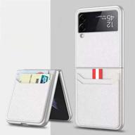 samsung flip 3 case - shieid leather wallet phone case with card holder, compatible with galaxy z flip 3 5g, silver white logo