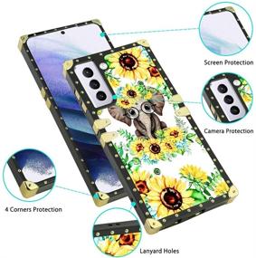 img 1 attached to Sunflower Samsung Galaxy S21 5G Case With Tempered Glass Screen Protector Neck Lanyard Ring Holder Kickstand For Women Girls Flower Floral Square Phone Bumpers With Finger Grip Stand For S21 5G 6