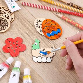 img 1 attached to 🌸 48 Pieces Easter Crafts Wooden Ornaments - Toyvian Unfinished Wood Egg, Bunny, Butterfly, and Flower Shape with Drawing Pen and Cords for DIY Easter Party Craft Decorations