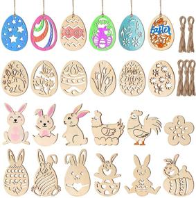 img 4 attached to 🌸 48 Pieces Easter Crafts Wooden Ornaments - Toyvian Unfinished Wood Egg, Bunny, Butterfly, and Flower Shape with Drawing Pen and Cords for DIY Easter Party Craft Decorations