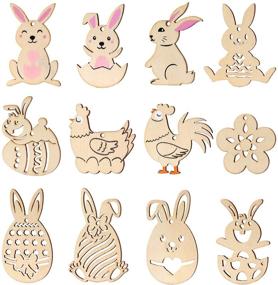 img 2 attached to 🌸 48 Pieces Easter Crafts Wooden Ornaments - Toyvian Unfinished Wood Egg, Bunny, Butterfly, and Flower Shape with Drawing Pen and Cords for DIY Easter Party Craft Decorations