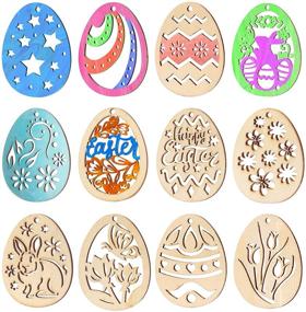 img 3 attached to 🌸 48 Pieces Easter Crafts Wooden Ornaments - Toyvian Unfinished Wood Egg, Bunny, Butterfly, and Flower Shape with Drawing Pen and Cords for DIY Easter Party Craft Decorations