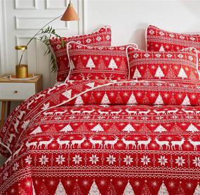 img 1 attached to 🦌 Uozzi Bedding 3-Piece Christmas Quilt Set: Red and White Deer with Snowflake Design - King/Full/Queen Size (88"x88") - Soft Microfiber Lightweight Coverlet Bedspread - New Year Holiday Style - Reversible