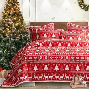 img 4 attached to 🦌 Uozzi Bedding 3-Piece Christmas Quilt Set: Red and White Deer with Snowflake Design - King/Full/Queen Size (88"x88") - Soft Microfiber Lightweight Coverlet Bedspread - New Year Holiday Style - Reversible