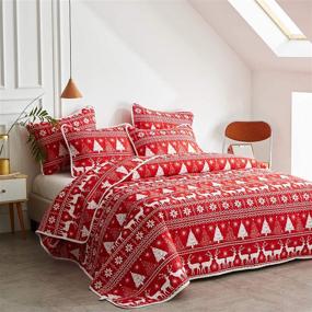 img 2 attached to 🦌 Uozzi Bedding 3-Piece Christmas Quilt Set: Red and White Deer with Snowflake Design - King/Full/Queen Size (88"x88") - Soft Microfiber Lightweight Coverlet Bedspread - New Year Holiday Style - Reversible