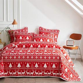 img 3 attached to 🦌 Uozzi Bedding 3-Piece Christmas Quilt Set: Red and White Deer with Snowflake Design - King/Full/Queen Size (88"x88") - Soft Microfiber Lightweight Coverlet Bedspread - New Year Holiday Style - Reversible