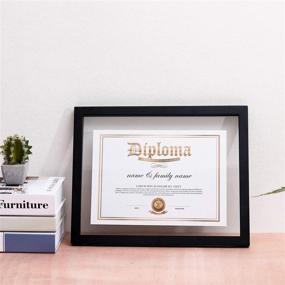 img 3 attached to 🖼️ UMICAL 2 Pack - 11x14 Floating Document Frame with Double Sided HD Plexiglass for 8.5x11 Display, Certificate, Image or Artwork, Wooden Diploma Wall Mount, Black