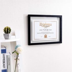 img 2 attached to 🖼️ UMICAL 2 Pack - 11x14 Floating Document Frame with Double Sided HD Plexiglass for 8.5x11 Display, Certificate, Image or Artwork, Wooden Diploma Wall Mount, Black