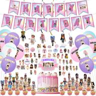 🎉 wildparty robot blocks pink girls birthday party supplies - decorations bundle with banner, cake toppers, hanging swirls, balloons, and stickers logo