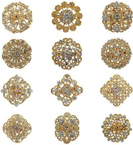 img 4 attached to 💍 WeimanJewelry DIY Wedding Bouquets Kit - Silver/Gold Plated 12pcs Crystal Rhinestones Flower Brooch Pins