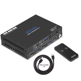 img 4 attached to 🔁 2-Port USB 3.0 HDMI KVM Switch with 4K60 4:4:4 HDR Atmos, Stereo Audio Extractor, Mic, IR Remote - Share Keyboard Mouse Printer and Monitor for 2 Computers - Includes 2 USB 3.0 Cables and USB Selector Hub SW21KVM