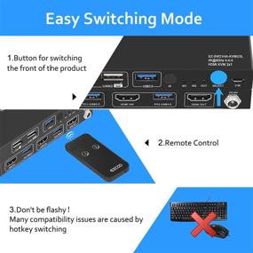 img 1 attached to 🔁 2-Port USB 3.0 HDMI KVM Switch with 4K60 4:4:4 HDR Atmos, Stereo Audio Extractor, Mic, IR Remote - Share Keyboard Mouse Printer and Monitor for 2 Computers - Includes 2 USB 3.0 Cables and USB Selector Hub SW21KVM