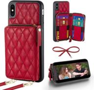 wine red crossbody wallet case for iphone xs max by lameeku - quilted handbag design with card holder slot and full protection for women - fits iphone xs max 6.5 inch logo