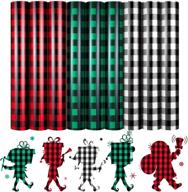 🎄 christmas buffalo plaid htv vinyl sheets - 9pcs red black, green black, white black check adhesive iron on patches for t-shirts, hats, bags, pillows - 12 x 10 inch logo