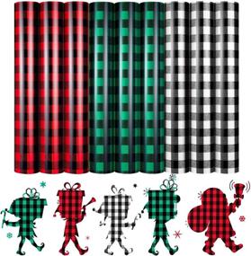 img 4 attached to 🎄 Christmas Buffalo Plaid HTV Vinyl Sheets - 9pcs Red Black, Green Black, White Black Check Adhesive Iron On Patches for T-Shirts, Hats, Bags, Pillows - 12 x 10 Inch